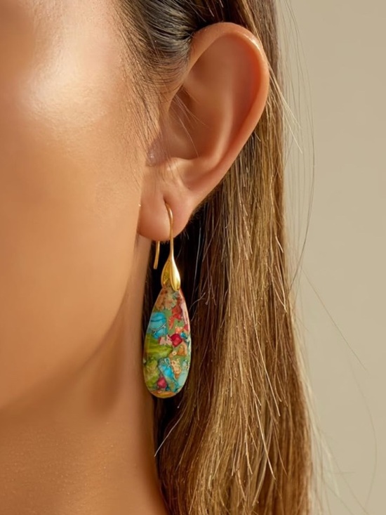 Free People Jewelry - Multicolor Teardrop Natural Healing Stone Earrings NEW